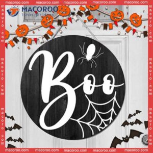 Gift For Halloween Day, Decoration, Welcome Sign, Round Wooden Black Wood Pattern,boo, Spider Web