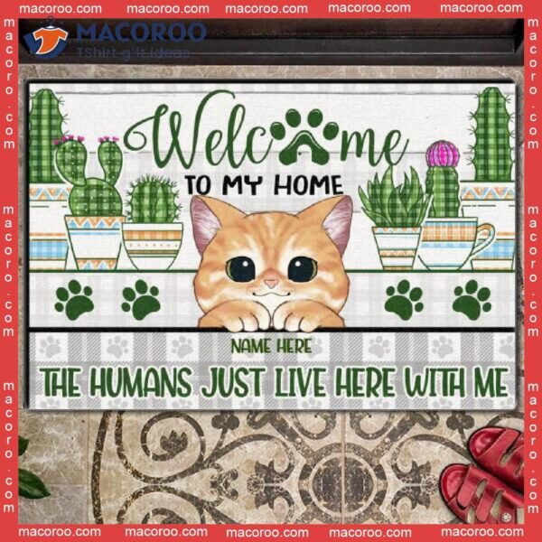 Gifts For Cat Lovers,﻿ Welcome To Our Home Custom Doormat, Cactus Garden Front Door Mat