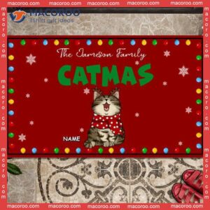 Gifts For Cat Lovers, Catmas Xmas Lights Red Front Door Mat,christmas Personalized Doormat