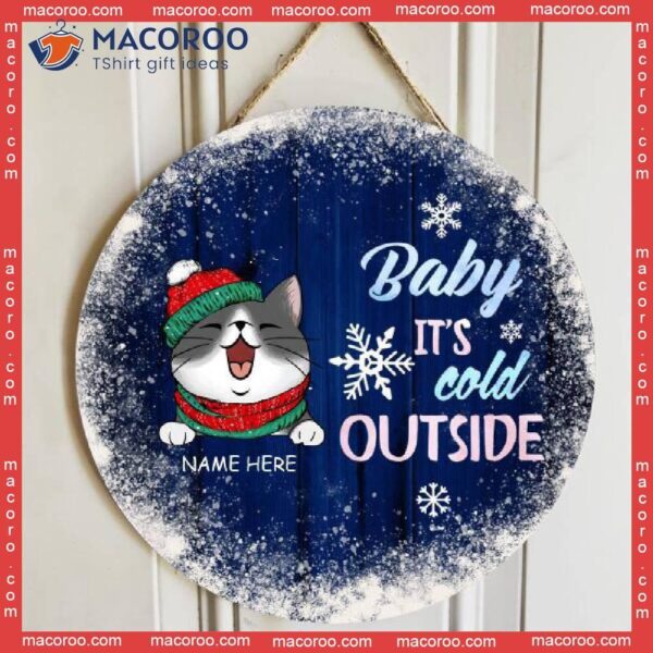 Gifts For Cat Lovers,christmas Door Decorations, Mom Gifts, Baby It’s Cold Outside Welcome Signs, Dark Blue Background