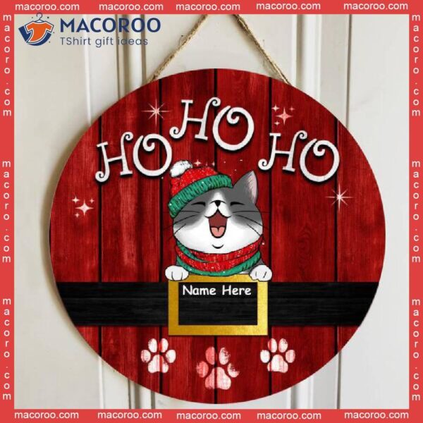 Gifts For Cat Lovers,christmas Door Decorations, Mom Gifts, Ho Red Wooden Welcome