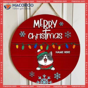 Gifts For Cat Lovers,christmas Door Decorations, Mom Gifts, Merry Christmas String Lights Red Background Welcome Signs
