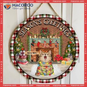 Gifts For Cat Lovers,christmas Door Decorations, Season’s Greetings Indoor Fireplace Welcome Signs , Mom