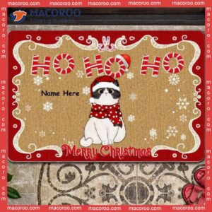 Gifts For Cat Lovers,christmas Personalized Doormat, Ho Merry Christmas Santa’s Hat And Scarf Holiday Doormat