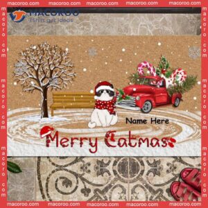 Gifts For Cat Lovers,christmas Personalized Doormat, Merry Catmas Xmas Red Truck Front Door Mat