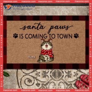 Gifts For Cat Lovers,christmas Personalized Doormat, Santa Paws Is Coming To Town Front Door Mat