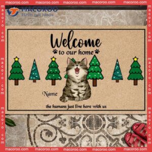 Gifts For Cat Lovers,christmas Welcome To Our Home Personalized Doormat, Christmas Pine Trees Front Door Mat
