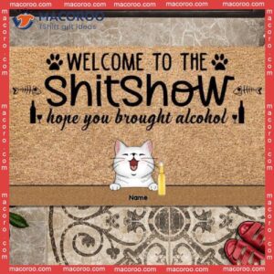 Gifts For Cat Lovers, Cool Family & Cats Front Door Mat, Welcome To The Shitshow Custom Doormat