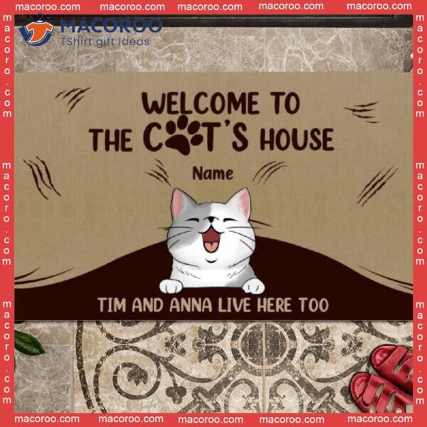 Gifts For Cat Lovers, Custom Doormat, Welcome To Cats’ House The Humans Live Here Too Front Door Mat