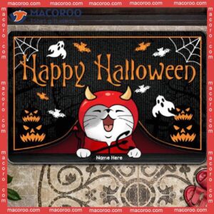 Gifts For Cat Lovers,halloween Custom Doormat, Happy Halloween Peeking From Curtain Holiday Doormat