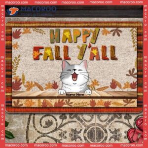 Gifts For Cat Lovers, Happy Fall Y’all Autumn Leaves Personalized Doormat,fall Welcome Mat
