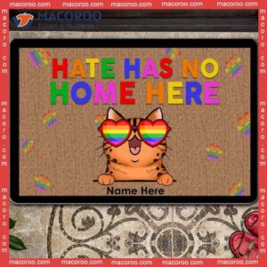 Gifts For Cat Lovers, Hate Has No Home Here Lgbt Pride Front Door Mat, Custom Doormat