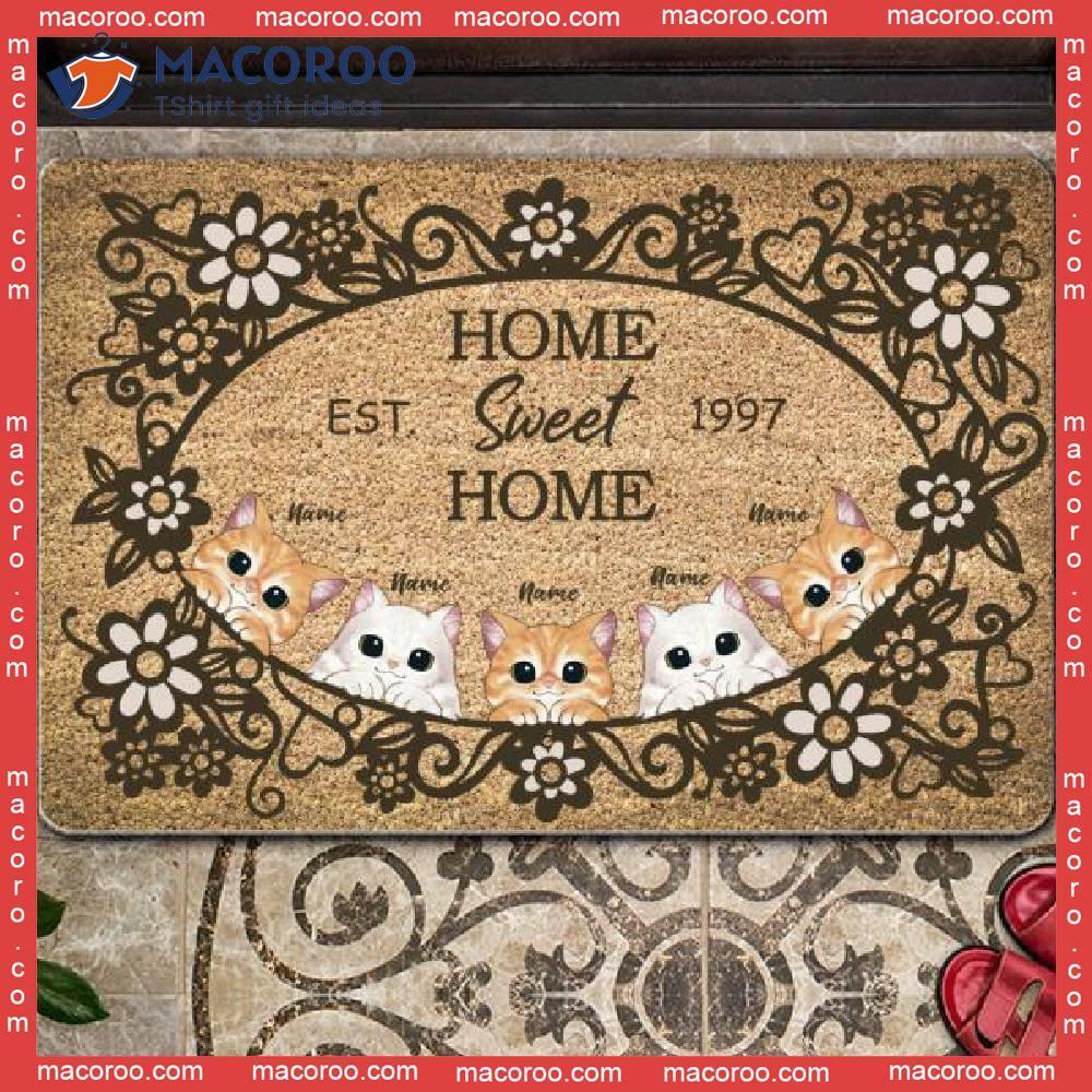 https://images.macoroo.com/wp-content/uploads/2023/08/gifts-for-cat-lovers-home-sweet-vintage-flower-frame-outdoor-door-mat-personalized-doormat-0.jpg