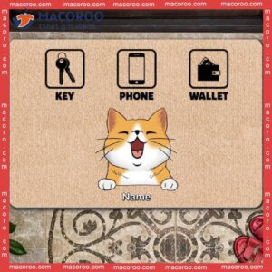 Gifts For Cat Lovers, Key Phone Wallet And Cats Necessary Things Outdoor Door Mat, Custom Doormat