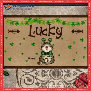 Gifts For Cat Lovers, Lucky Shamrocks Decor Outdoor Door Mat,st. Patrick’s Day Personalized Doormat