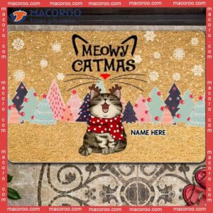 Gifts For Cat Lovers, Meowy Catmas Cats With Pine Trees Personalized Doormat,christmas Front Door Mat
