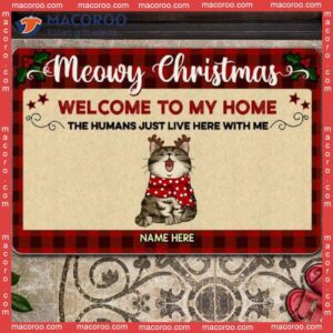 Gifts For Cat Lovers, Meowy Christmas Plaid Personalized Doormat,christmas Welcome To Our Home Front Door Mat