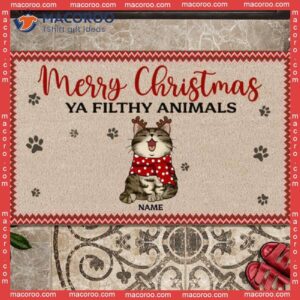 Gifts For Cat Lovers, Merry Christmas Ya Filthy Animals Front Door Mat,christmas Personalized Doormat