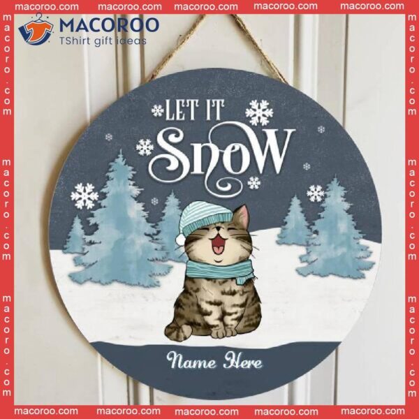 Gifts For Cat Lovers, Mom Gifts,christmas Door Decorations, Let It Snow Grey & White Background Welcome Signs