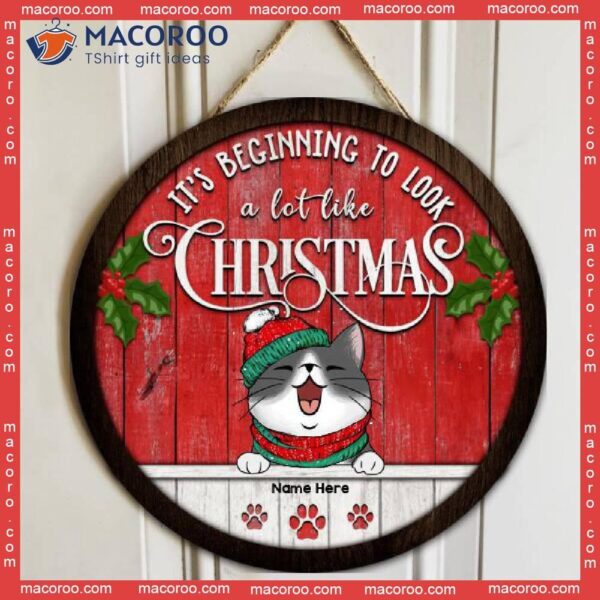 Gifts For Cat Lovers, Mom Gifts, Custom Wooden Door Signs ,christmas Welcome It’s Beginning To Look A Lot Like Christmas