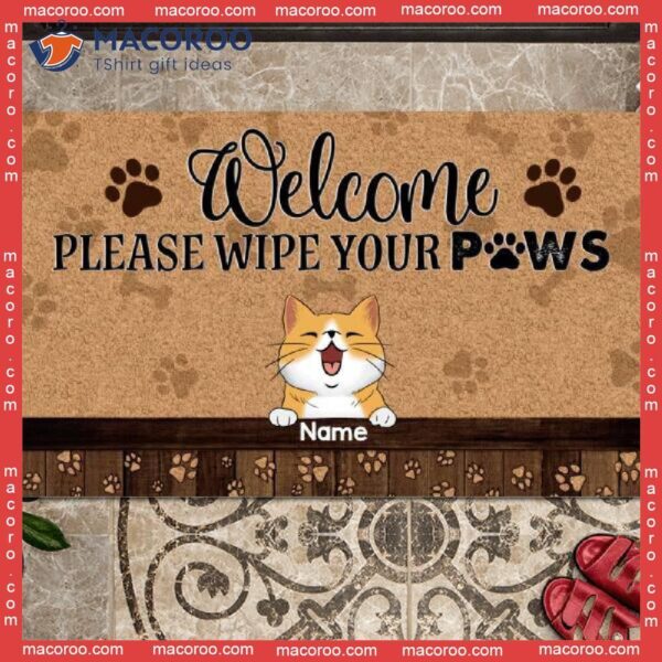 Gifts For Cat Lovers, Outdoor Door Mat, Welcome Please Wipe Your Paws Personalized Doormat