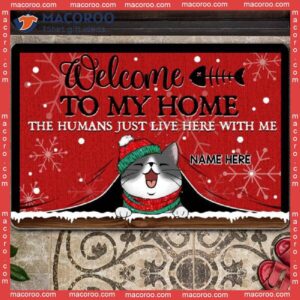 Gifts For Cat Lovers, Peeking From Curtain Custom Doormat,christmas Welcome To Our Home Front Door Mat