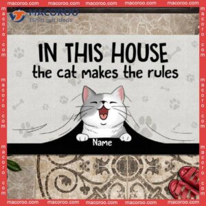 Gifts For Cat Lovers, Personalized Doormat, In This House The Cats Make Rules Outdoor Door Mat