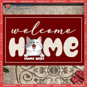 Gifts For Cat Lovers, Personalized Doormat, Welcome Home Red Outdoor Door Mat