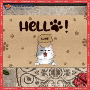 Gifts For Cat Lovers, Personalized Housewarming Gifts, Custom Doormat, Hello Brown Front Door Mat