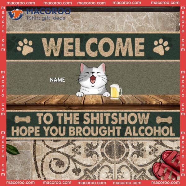 Gifts For Cat Lovers, Vintage Front Door Mat, Welcome To The Shitshow Personalized Doormat