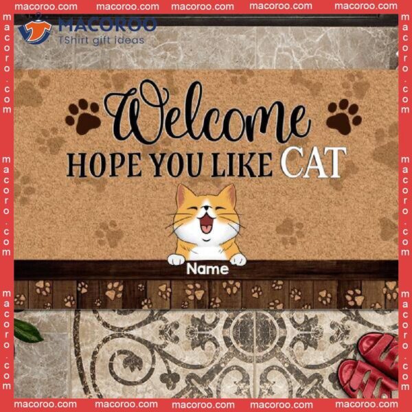 Gifts For Cat Lovers, Welcome Hope You Like Cats Personalized Doormat, Front Door Mat