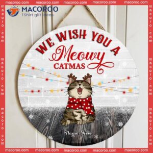 Gifts For Dog Lovers,christmas Door Decorations, We Wish You A Meowy Catmas White Brick Wall Welcome Signs