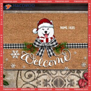Gifts For Dog Lovers,christmas Personalized Doormat, Welcome Black & White Plaid Bow Holiday Doormat