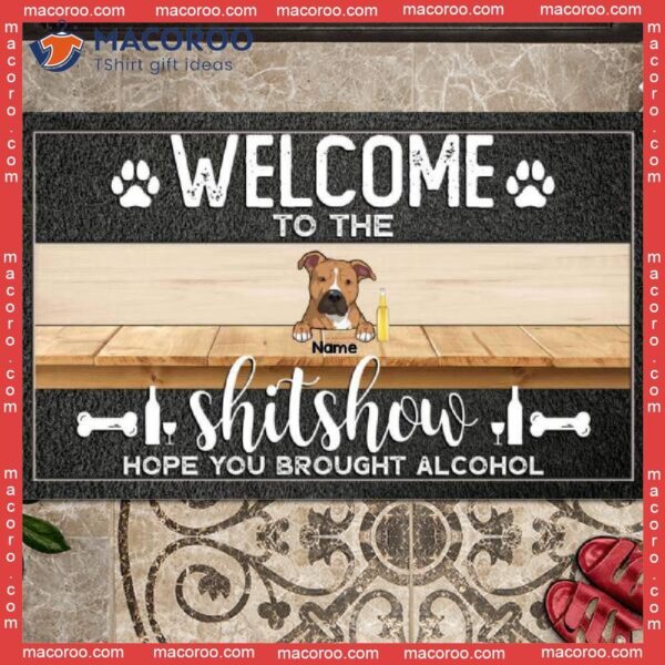 Gifts For Dog Lovers, Cool Family & Dogs Front Door Mat, Welcome To The Shitshow Personalized Doormat