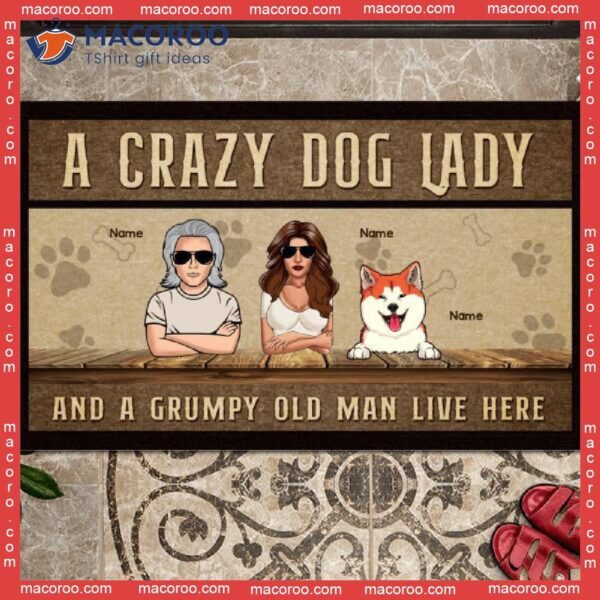 Gifts For Dog Lovers, Custom Doormat, A Crazy Lady And Grumpy Old Man Live Here Outdoor Door Mat