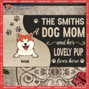 Gifts For Dog Lovers, Custom Doormat, A Mom And Her Lovely Pups Live Here Outdoor Door Mat