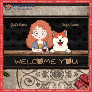 Gifts For Dog Lovers, Custom Doormat, Welcome You Girl And Her Dogs Outdoor Door Mat