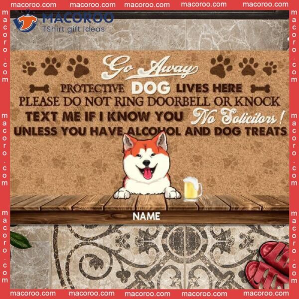Gifts For Dog Lovers, Go Away Protective Lives Here Outdoor Door Mat, Personalized Doormat