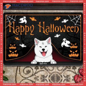 Gifts For Dog Lovers, Happy Halloween Peeking From Curtain Holiday Doormat,﻿halloween Custom Doormat