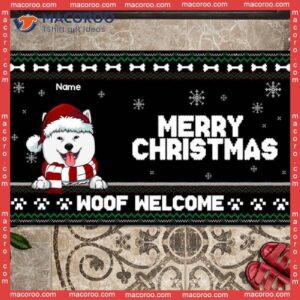 Gifts For Dog Lovers, Merry Christmas Woof Welcome Brocade Front Door Mat,christmas Personalized Doormat