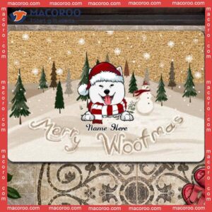 Gifts For Dog Lovers, Merry Woofmas Brown Snow Field Outdoor Door Mat,christmas Personalized Doormat