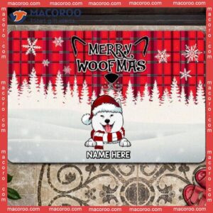 Gifts For Dog Lovers, Merry Woofmas Red Plaid White Snowflake Holiday Doormat,christmas Custom Doormat