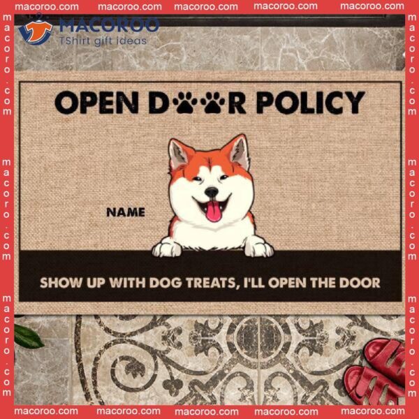 Gifts For Dog Lovers, Open Door Policy Show Up Treats We’ll The Front Mat, Custom Doormat