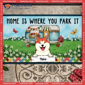 Gifts For Dog Lovers, Personalized Doormat, Home Is Where You Park It Camping Front Door Mat