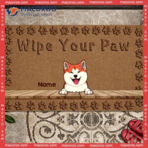 Gifts For Dog Lovers, Personalized Doormat, Wipe Your Paw Pawprints Rectangle Brown Outdoor Door Mat
