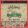 Gifts For Dog Lovers,st. Patrick’s Day Personalized Doormat, Welcome Dogs In Green Truck Outdoor Door Mat