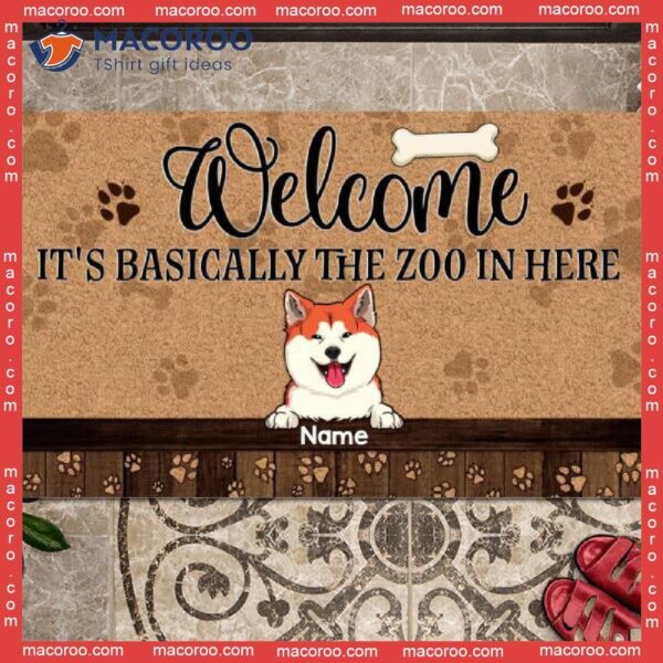 Gifts For Dog Lovers, Welcome, It’s Basically The Zoo In Here Custom Doormat, Outdoor Door Mat