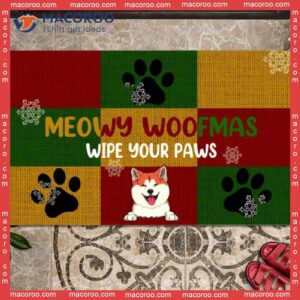 Gifts For Pet Lovers,christmas Personalized Doormat, Meowy Woofmas Wipe Your Paws Front Door Mat
