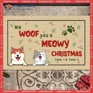 Gifts For Pet Lovers,christmas Personalized Doormat, We Woof You A Meowy Christmas Holiday Doormat