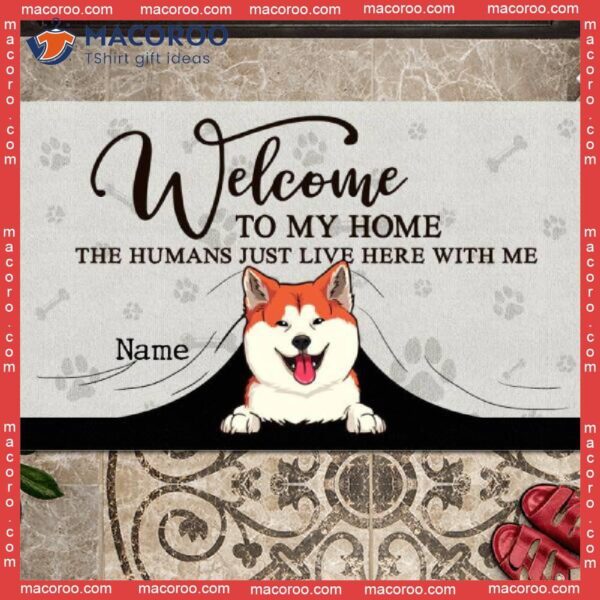 Gifts For Pet Lovers, Dog & Cat Peeking From Curtain Front Door Mat, Welcome To My Home Custom Doormat